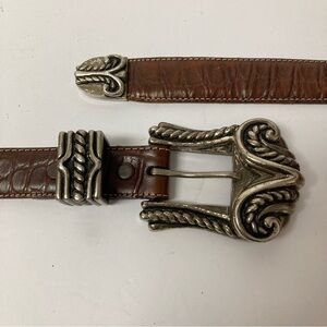 Brown Leather Belt with Silver Buckle